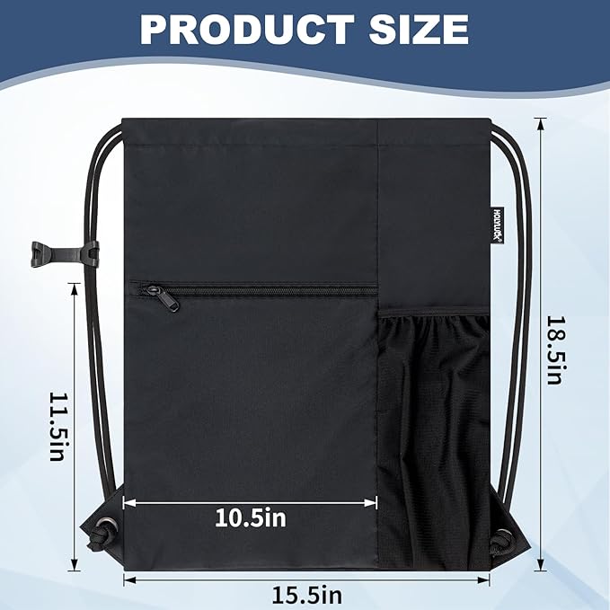 HOLYLUCK Men & Women Outdoor Sport Gym Sack Waterproof Drawstring Backpack Bag (Standard with drawstring, Black)