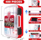 Gevoke 400 Piece First Aid Kit - Organized Dual-Layer Wall-Mountable Hard Case Medical Kit for Home, Car, Camping, Travel, Hiking, Truck, Office, Sports, Vehicle & Outdoor Emergencies
