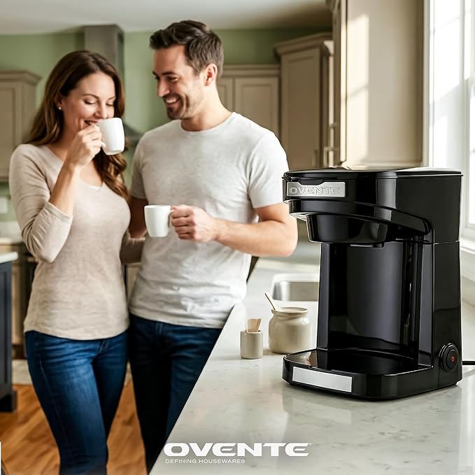 OVENTE Double Drip Coffee Maker. 2 Mugs Included. Coffee Machine. Auto Shut Off, Small Dual Drip Coffee Maker Machine. For Ground Coffee Only, Compact Kitchen or Office Essential, Black CMDD2MB