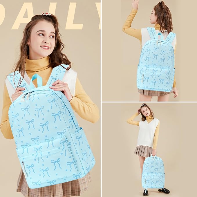 LOIDOU Backpack for Girls School Backpacks Bookbags for Elementary Middle School Women Laptop Backpacks (Bow Tie BLUE, L-17)
