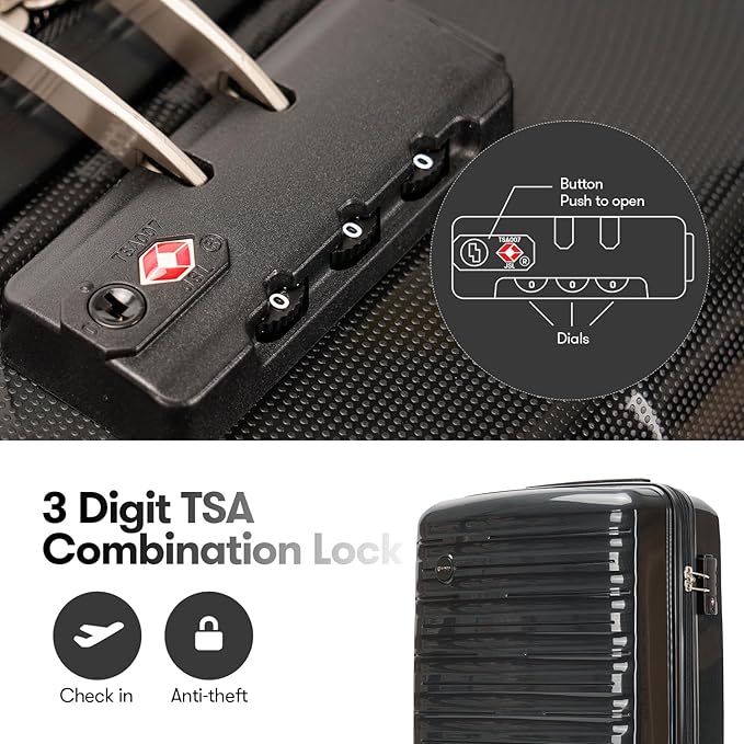 GinzaTravel Carry On Luggage 22x14x9 Airline Approved, Hard Case Luggage Sets 2 Piece, PP Small Luggage Suitcase with TSA Lock & Spinner Wheels, Black, 13/20inch
