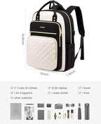 LOVEVOOK Lunch Backpack for Women, 15.6 Inch Laptop Bag with Insulated Cooler Lunch Box, Work Backpack for Teacher Nurse, Travel Backpack Lunch Bag for Camping Picnic Daily Use, Black Beige