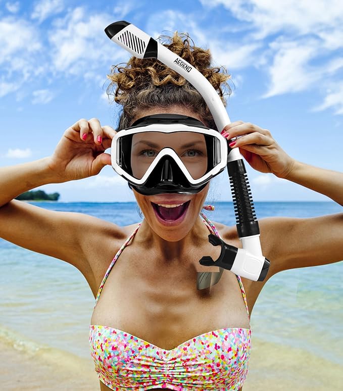 Aegend Snorkeling Gear for Adults Youth Kids, Snorkel Mask with Top Dry Valve - Panoramic View Anti-Leak and Anti-Fog with Mesh Bag for Snorkeling, Scuba Diving, Freediving & Swimming