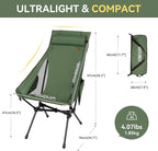 TOBTOS Portable High Back Camping Chair, Support 440 lbs, Ultralight Folding Chair with Head Support, Compact Backpacking Chair for Outdoor Camp Backpacking Fishing (Green)