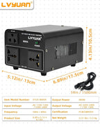 LVYUAN Voltage Converter Transformer 800 Watt Step Up/Down Convert from 110V-120V to 220V-240Vt and from 220V-240V to 110V-120V with 2 US outlets, 2 Universal outlets, Resettable Circuit Breaker