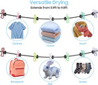 Retractable Portable Travel Clothesline, Clothing Line with 12 Clothes Clips for Indoor Laundry Drying Line with Clothesline Stops, Outdoor Camping Accessories