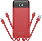 charmast 10000mAh Portable Charger with Built-in Cables, 6 Outputs & 3 Inputs Power Bank, Compact Travel Essential Battery Pack for iPhone 16/15, Samsung S25/S24, Google Pixel, iPad, AirPods & More