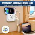 Cruise Ship Compliant Non-Surge Power Strip (6-in-1) Outlet Extender with 3 AC Outlets, 2 USB Ports & 1 USB-C, 2500W, Carnival, Norwegian, Princess & Disney Cruises – Verify Policies Before Travel