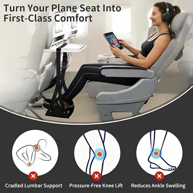 Airplane Foot Hammock for Flight, Adjustable Foot Rest Under Desk, Portable Wide Foot Support for Long Trips & Office, Travel Essentials, Best Airplane Gadgets & Travel Gifts (2 PC)