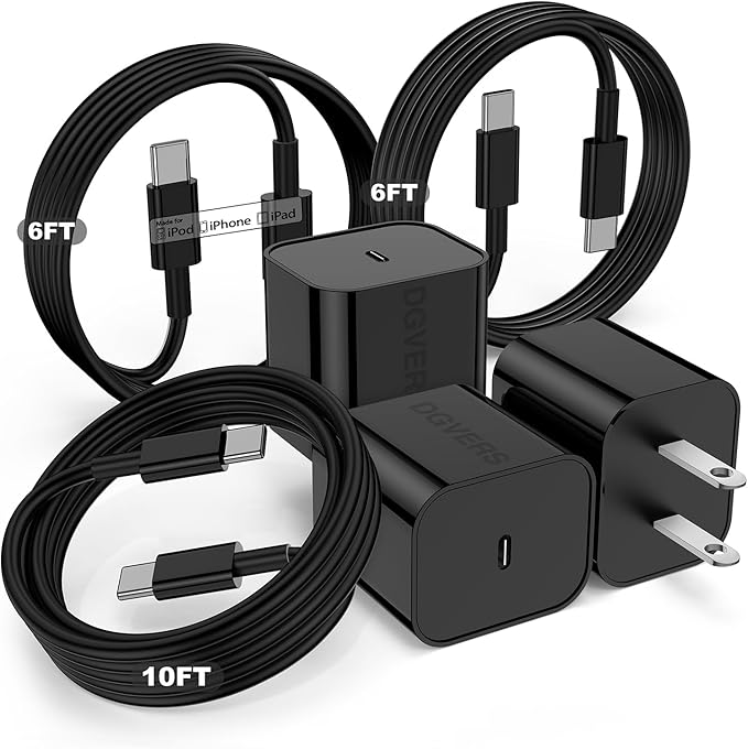 Fast Charger for iPhone 17 16 15 Charger Fast Charging 3Pack, 6+6+10ft USBC to USBC Cable Cord &20W Type C Block for iPhone 17/17 Air/17 Pro Max/17 Pro/16 15 Pro Max/Pro/Plus,iPad Pro/Air/Mini