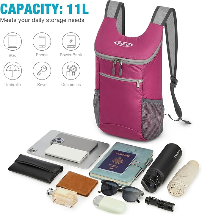 G4Free Lightweight Packable Hiking Backpack for Men Women Small Hiking Daypacks Foldable Shoulder Pack Casual Outdoor Bag 11L
