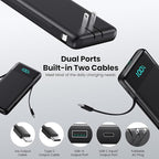 Portable Charger with Built-in AC Plug and Cables,13800mAh All in One USB C Fast Charging Power Bank,Travel Essentials Portable Phone Charger Battery Pack for iPhone 17/16/15/14/13,Galaxy,Android etc