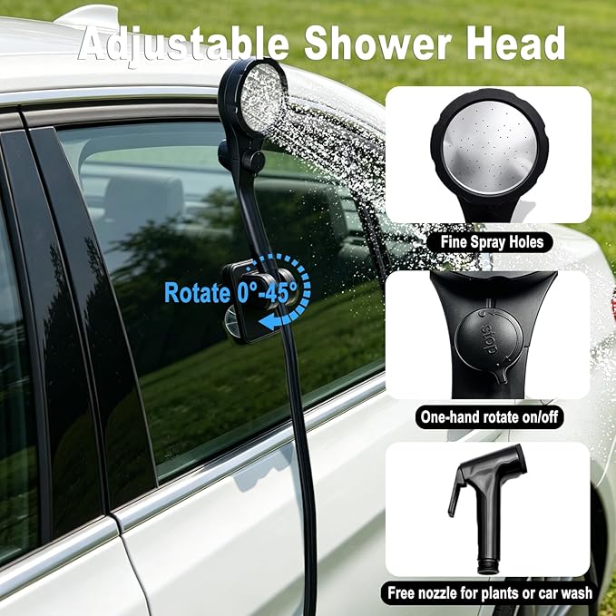 Rechargeable Camping Shower with Heater,1600W Water Heater,6000mAh Shower Pump with LED Display Foldable Bucket Outdoor