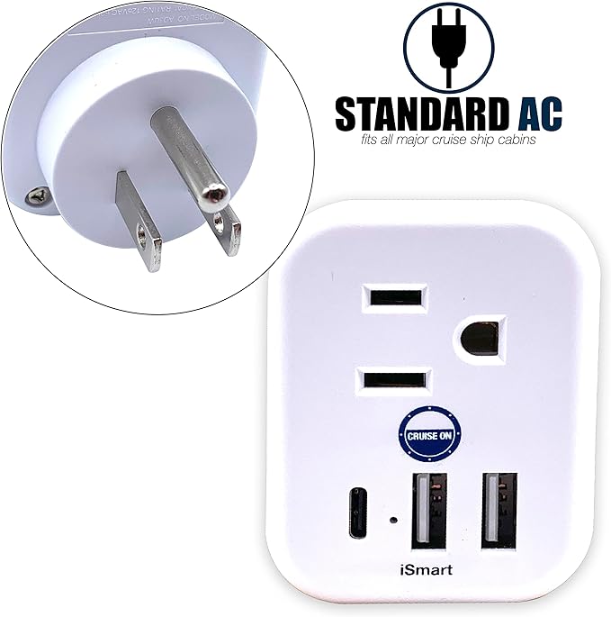 Cruise Approved Power Strip Non Surge Protector for Cruise Ship Multi Plug, 6 Outlets, 2 USB-A, 1 USB-C, & 3 AC Outlet for Carnival, Celebrity, Princess, Norwegian & Major Lines in 2026 & 2027