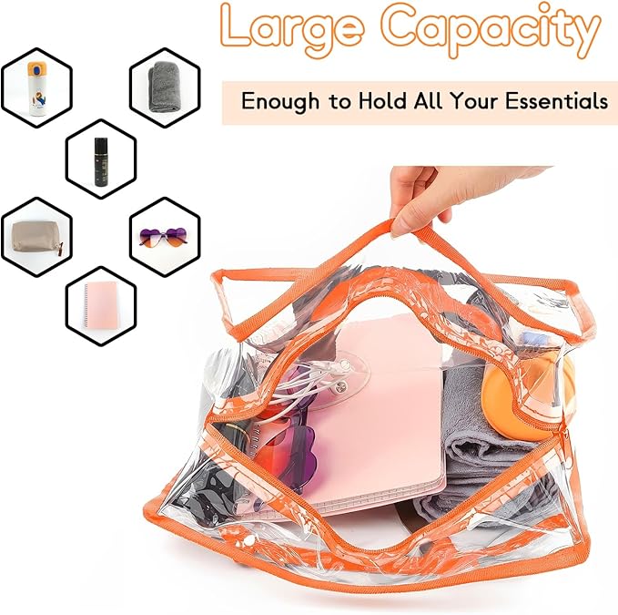 Hoiny Clear Bag for Stadium Events Approved, 12x6x12 Large Transparent Tote Bag with Zipper for Gym Concert Sports Festivals
