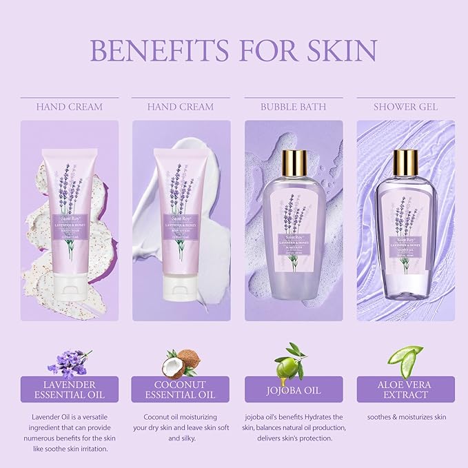 Mothers Day Gifts for Women, Spa Kit, Self-Care Set, Spa Gifts for Women Bath and Body Lavender Honey Gift Set, Spa Gift Basket for Self Care, Relaxing Bath Sets, Grandma, Girlfriend, Sister
