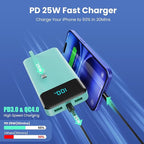 Portable Charger 40800mAh Power Bank with 3 Built-in Cables,PD 25W USB C in&Out Power Bank Fast Phone Charging,QC4.0 5 Outputs Travel Camping Essential Battery Pack for iPhone 17/16,Samsung etc-Green