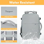 Taygeer Carry On Backpack for Men Women, Travel Backpack with Water Bottle Pocket & Shoe Pouch, Laptop Mochila 17.3inch Flight Approved, College Teacher Tote Bag for Business Travel, Grey