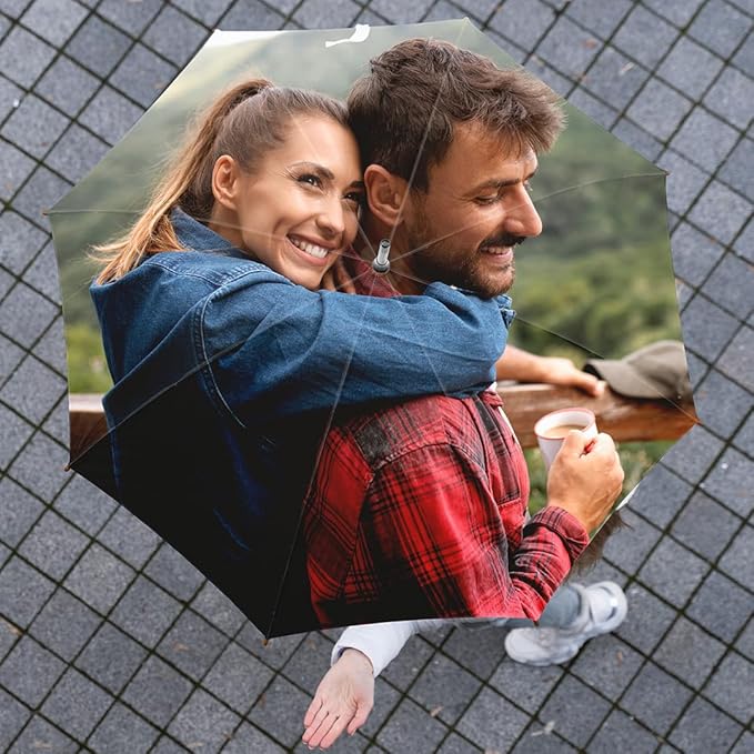 CanvasChamp Custom Umbrella with Photo & Text - Personalized Folding Umbrella for Sun, Rain & Travel