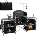 JOUYEK Cmaping KitchenTable, Aluminum Folding Camping Cook Station with Windshield, Upgrade Light Stand, Storage Bag, Quick Installation for Outdoor, Picnic, Cooking