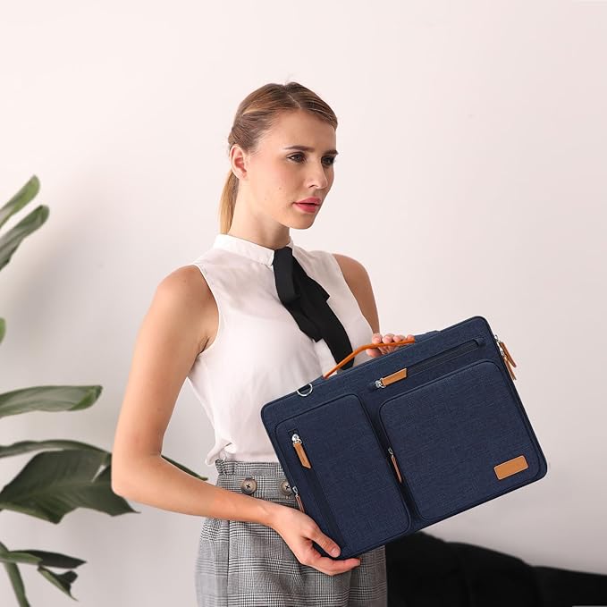 MOSISO 360 Protective Laptop Shoulder Bag,13-13.3 inch Computer Bag Compatible with MacBook Pro 14, HP, Dell, Lenovo, Asus Notebook,Side Open Messenger Bag with 4 Zipper Pockets&Handle, Navy Blue