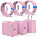 iPhone 17 16 15 Charger Fast Charging, 3 Pack PD 20W USB C Charger with 10FT Cord, USB C Cable Type C Chargers Block for iPhone 17/17 Pro/17 Pro Max/16/16 Plus/16 Pro/16 Pro Max/15/15 Pro（Pink）