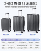 LIGHT FLIGHT Luggage Sets, Durable Hard Shell 3 Piece Set Suitcase with Spinner Wheels, Hardside Lightweight Luggage set with TSA Lock, Large Travel Luggage Set (20" 24" 28"), Glacier Gray