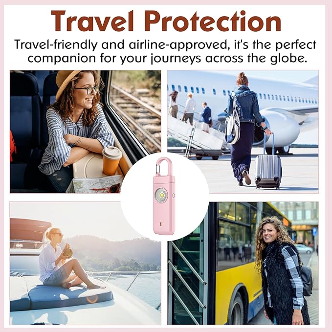 Rechargeable Personal Alarms for Women - Birthday Valentine's Day Gifts for Women, Stocking Stuffers for Teen Girl, Daughter, Safety Keychain Flashlight, Siren Alarm, Travel College Essentials (Pink)