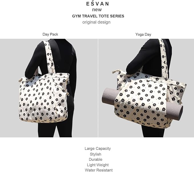 ESVAN Corduroy Yoga Tote Bag Gifts for Women Drawstring Yoga Mat Bag for Office Workout Travel Carryall Pilates Gym