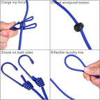 Portable Travel Clothesline, Adjustable Elastic Travel Camping Retractable Clothesline with 12pcs Clips for Outdoor and Indoor Use (Blue)