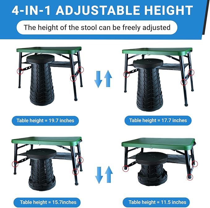 Portable Folding Table and Stool Set, Lightweight Foldable Table & Collapsible Stool for Camping Picnic Beach Fishing, Sturdy Small Outdoor Table with Mesh Layer Storage