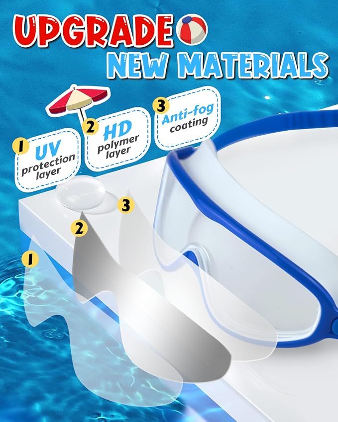 Swim Goggles 2 Pack, Wide View Anti Fog&UV Swimming Goggles for Audlt, No Leak Pool Beach Essentials for Men Women