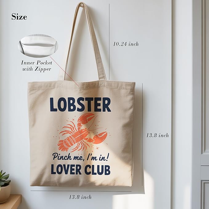 Aesthetic Canvas Tote Bag, Cute Reusable Bags for Women with Inner Pocket