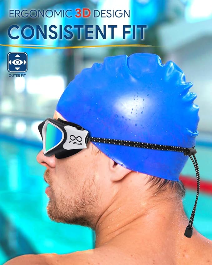 Swim Goggles, Polarized Adult Swimming Goggles Bungee Strap No Hair Pulling Anti-fog Pool Goggles for Men Women