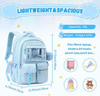 PIG PIG GIRL Kids Backpack for Girls - School Bags for Middle School Students - Book Bag for Elementary Primary - Kawaii Ita Backpack - Blue Daisy
