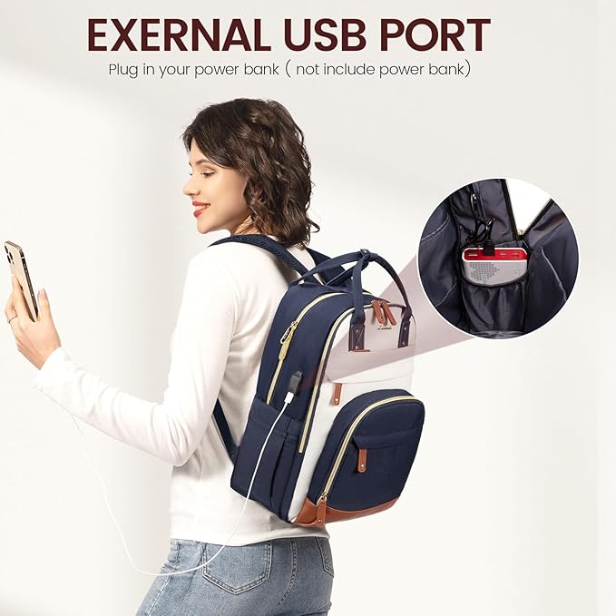 LOVEVOOK Laptop Backpack Women with USB Port Design,17.3 inch Waterproof Work Travel Backpack Computer Laptop Bag,Cute College Nurse Teacher Backpack Purse,Gifts for Women & Men,Beige-Blue-Brown
