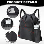 HOLYLUCK Men & Women Outdoor Sport Gym Sack Waterproof Drawstring Backpack Bag (Standard with width webbing, Black-1)