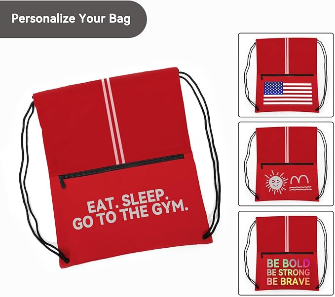 Drawstring Backpack Large Sports Draw String Bag for Women and Men (Red)