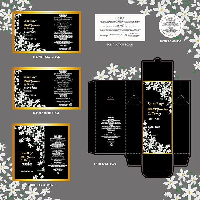 Mothers Day Gifts for Women Spa Day Gifts for Women, White Jasmine Peony Spa Gift Basket Set, Self-Care Relaxation Bath Kit, Nail Clippers, Bath & Body Care Set, Birthday, Christmas, Anniversary