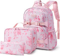 mommore Kids Backpack for Girls 4-8 with Lunch Box Elementary Kindergarten Preschool School Backpack 15'' Fit Folders Bottles,Light Pink Flower