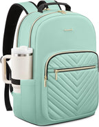 LOVEVOOK Laptop Backpack for Women with Giant Tumbler Holder 17.3 inch,Designer Travel Backpack Laptop Bag College Backpack,Quilted Work Nurse Teacher Backpack Purse Computer Bag Daypack,Mint Green