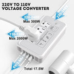 Mapambo 2000W 220V to 110V Converter for Hair Dryer, Voltage Converter US to Europe, Converter for European Travel with 2 USB-C 2 USB-A, Universal Travel Adapter with Type C G I L (Gray)