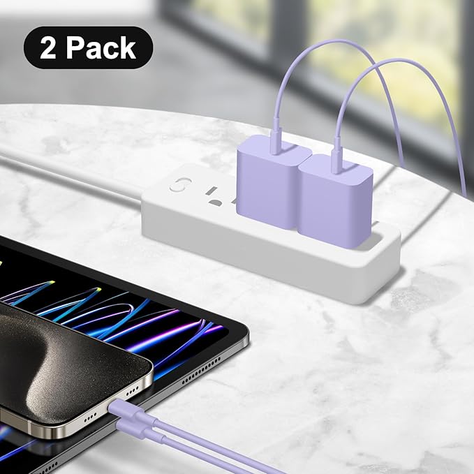 iPhone 17 16 15 Charger Fast Charging 6FT - 20W USB C Charger Block with 6FT Type C to C Cable Compatible with iPhone 17/17 Pro/17 Pro Max/Air/16/16e/15, iPad Pro, iPad Air (Purple)