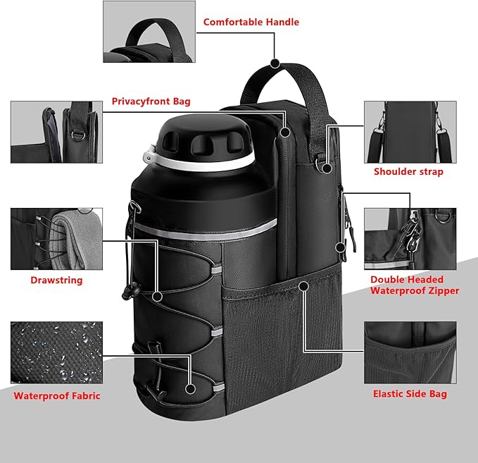 Magnetic Gym Bag for Men and Women, Sling Bottle with Magnetic Attachment, Water Bottle Holder, Gym Pouch, Crossbody Bag for Travel, Work, Sports, Fitness