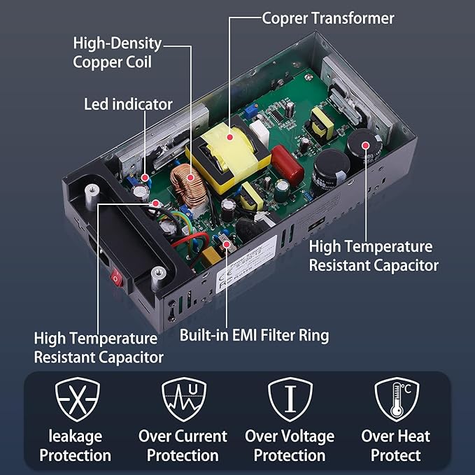 AC to DC Converter 600W 50A, 12V Power Supply 110v to 12v Converter Adjustable Power Supply Universal Power Adapter for Radio, Car Stereos, LED Strip, CCTV, Computer Project, 3D Printer Black