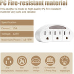 3-Prong 3-Outlet Plug Wall Mount Extender 2 Pack, 3-Prong to 3-Prong 3 Side Outlet Plug Splitter Converter, Multi Plug Outlet Spaced Adapter with Light-Sensing/Warm Night Light, ETL Listed, White