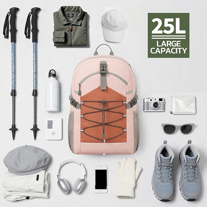 TILYMOL Hiking Travel Backpack for Women 25L - Small Lightweight Waterproof Outdoor Camping Backpack/Day Pack, Hiking Daypack with Hydration System for Hiking, Travel, Sports, Running, Biking