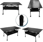 Camping Table Folding Portable Table 47.24” X 21.65” Roll-up Picnic Table with 2 Adjustable Height for Picnic, Camping, Beach, BBQ, Party, Backyard, Black