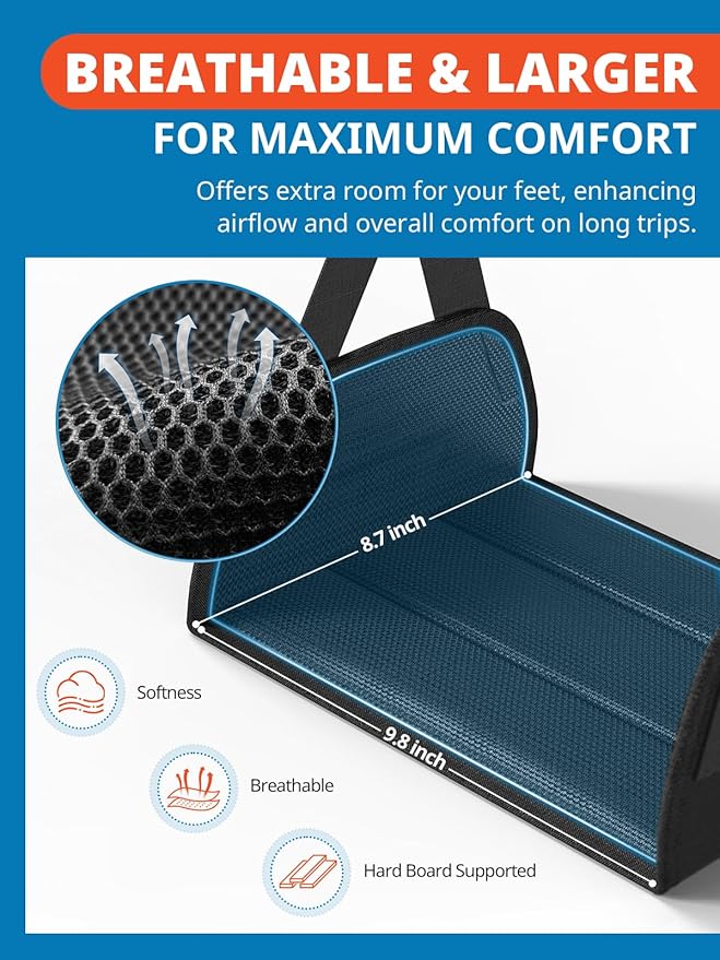 SARISUN 2-Pack Airplane Foot Hammock for Travel, No Collapse Plane Foot Hammock with Wide Hardboard Support, Portable Foot Sling for Under Desk with Adjustable Strap, Carry Bags for Women & Men