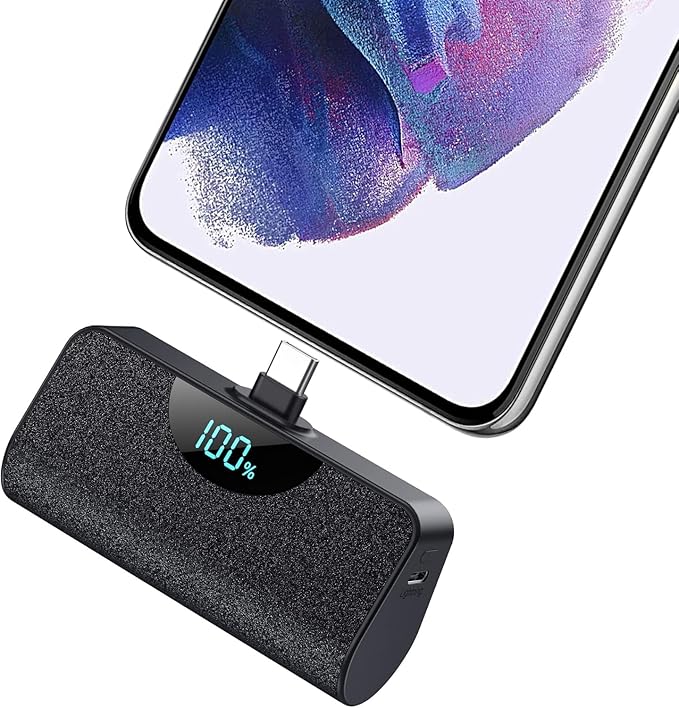 Mini Portable Charger 5000mAh Power Bank, 15w PD USB C Cell Phone Portable Power, LCD Display Battery Pack Compatible with Android Phone/Samsung Galaxy S22,S21/Note/Moto/LG/Pixel /Nexus/OnePlus 9 etc